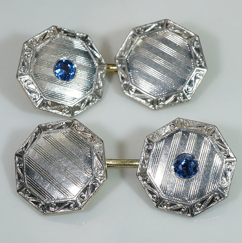 Edwardian Platinum and Gold Montana Sapphire Cufflinks