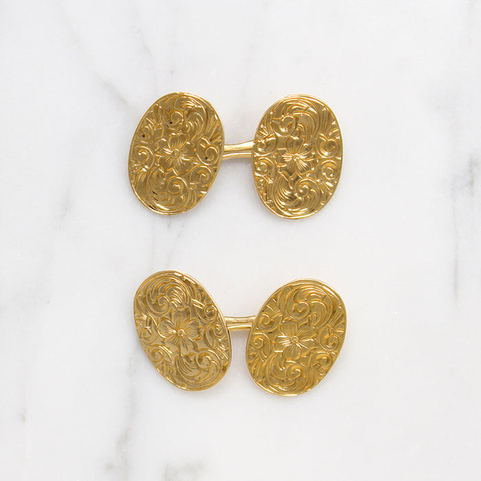 Edwardian Exquisitely Engraved 14k Gold Cuff Links