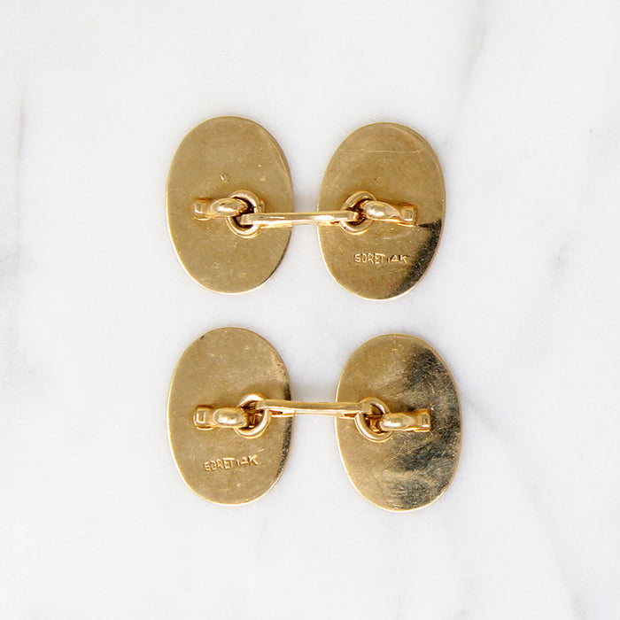 Edwardian Exquisitely Engraved 14k Gold Cuff Links