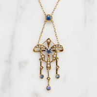 Exquisite Art Nouvead Sapphire & Pearl Lavalier Necklace