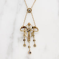 Exquisite Art Nouvead Sapphire & Pearl Lavalier Necklace
