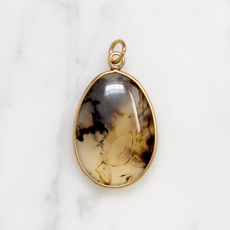 Glossy Agate in 14k Gold Bezel Pendant