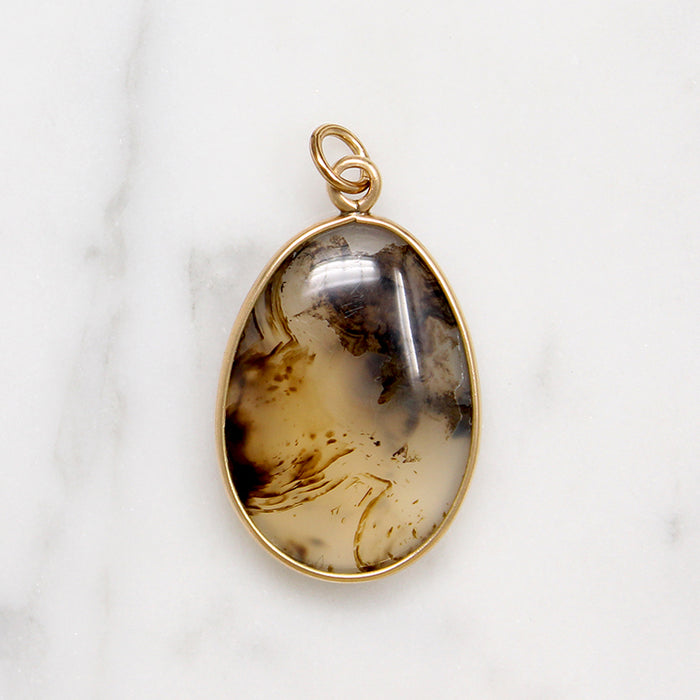 Glossy Agate in 14k Gold Bezel Pendant