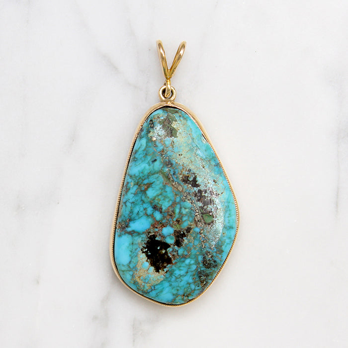 Stunning Natural Turquoise & 14k Gold Pendant