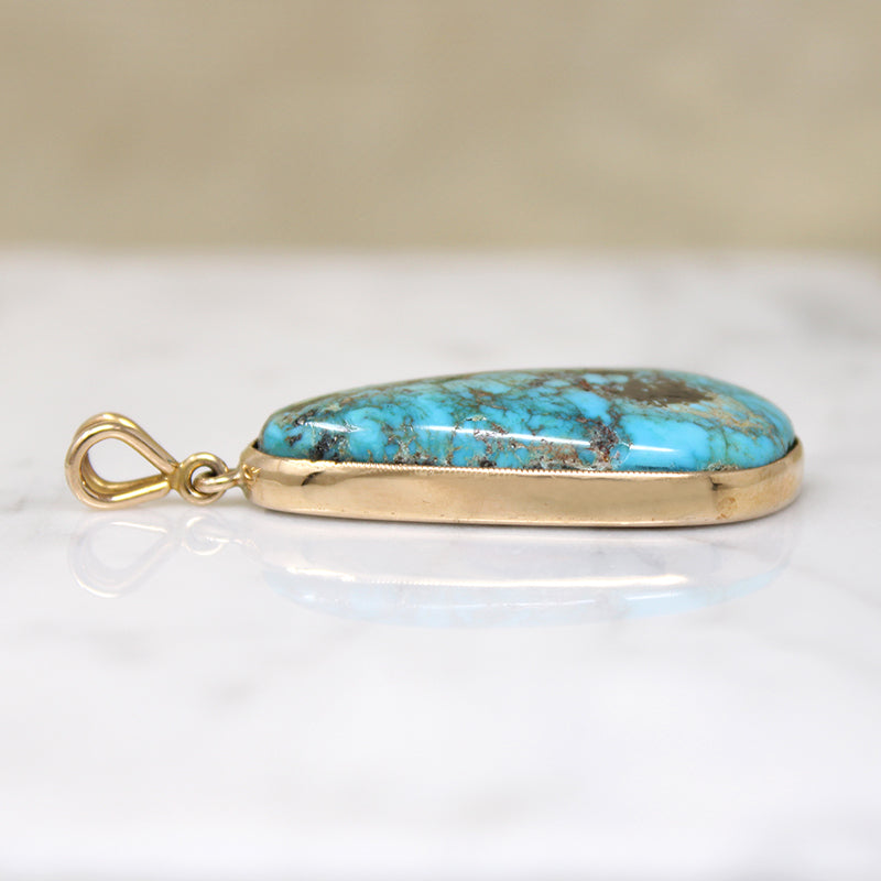 Stunning Natural Turquoise & 14k Gold Pendant