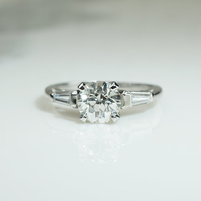 Chic Mid Century Old Euro Diamond Engagement Ring