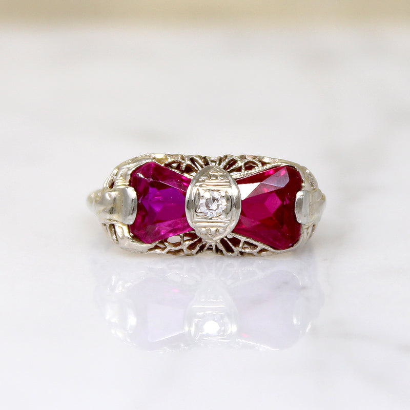 Hot Pink Rubies in Art Deco Filigree Ring