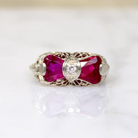 Hot Pink Rubies in Art Deco Filigree Ring