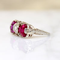 Hot Pink Rubies in Art Deco Filigree Ring