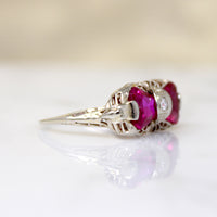 Hot Pink Rubies in Art Deco Filigree Ring