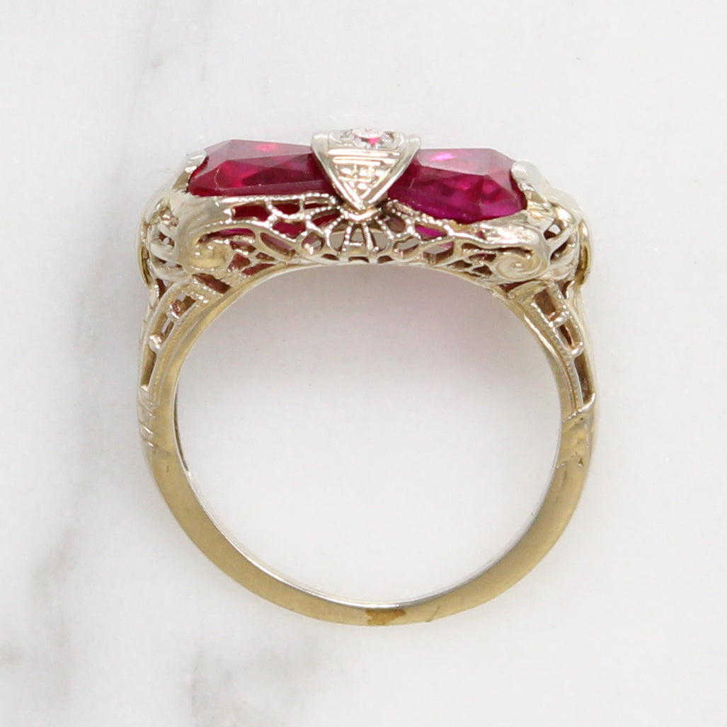 Hot Pink Rubies in Art Deco Filigree Ring
