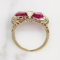 Hot Pink Rubies in Art Deco Filigree Ring