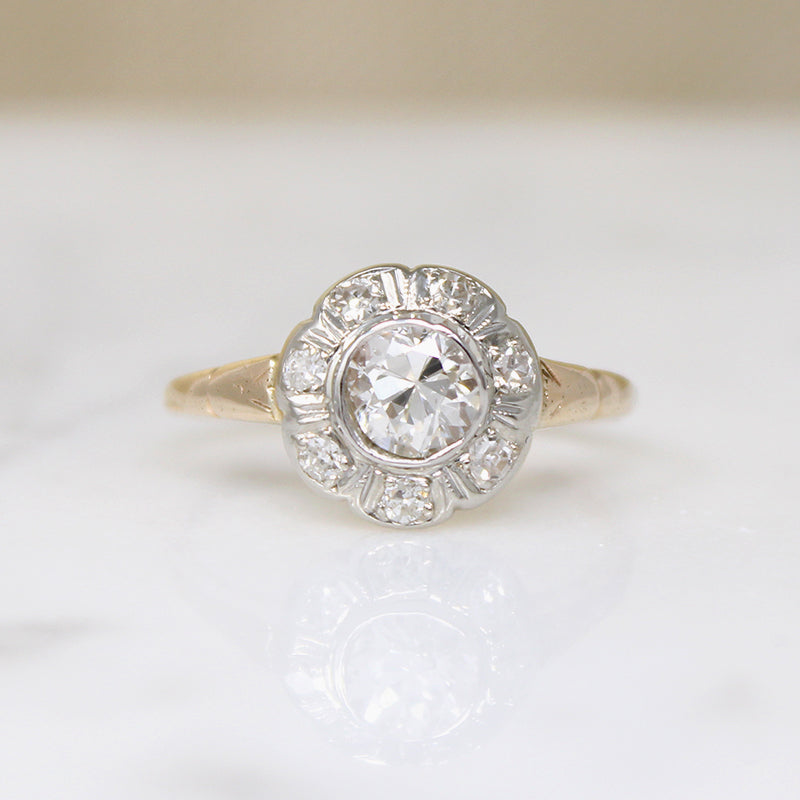Bright Old Mine Cut Diamond Flower Cluster Ring