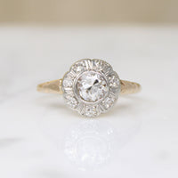 Bright Old Mine Cut Diamond Flower Cluster Ring