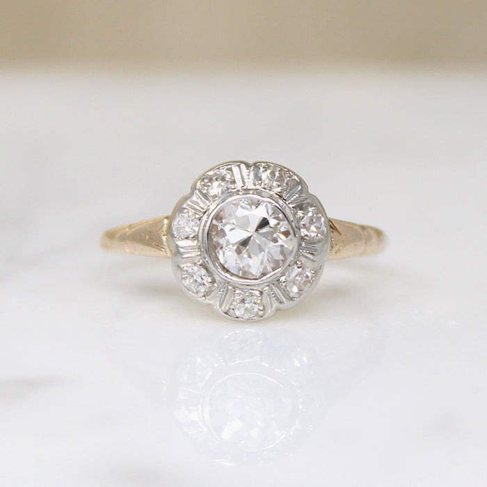 Bright Old Mine Cut Diamond Flower Cluster Ring