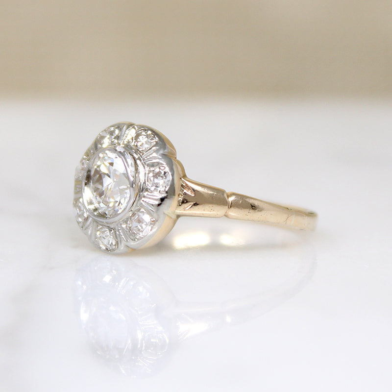 Bright Old Mine Cut Diamond Flower Cluster Ring