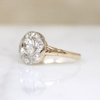 Bright Old Mine Cut Diamond Flower Cluster Ring