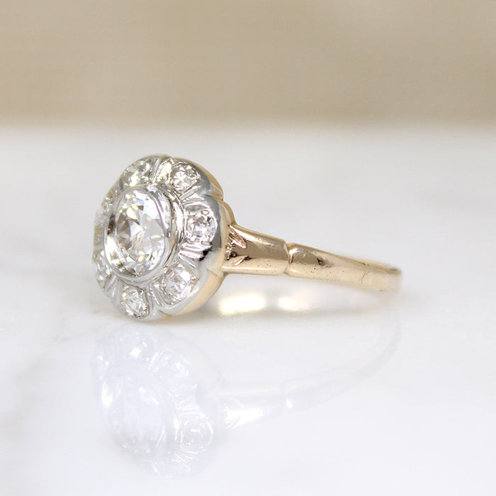 Bright Old Mine Cut Diamond Flower Cluster Ring