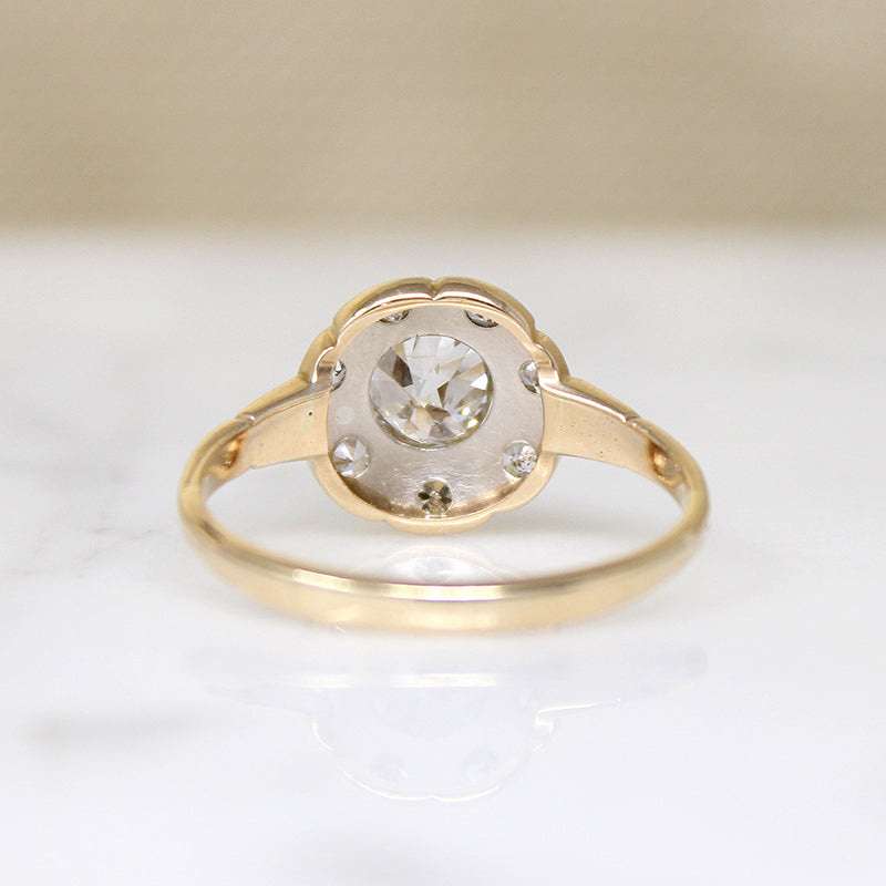 Bright Old Mine Cut Diamond Flower Cluster Ring