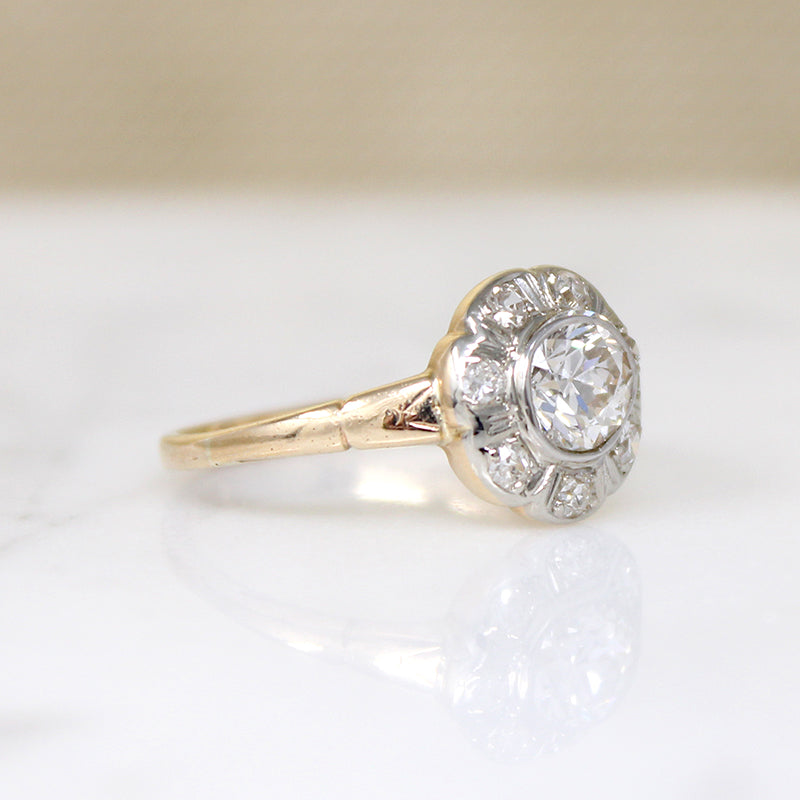 Bright Old Mine Cut Diamond Flower Cluster Ring
