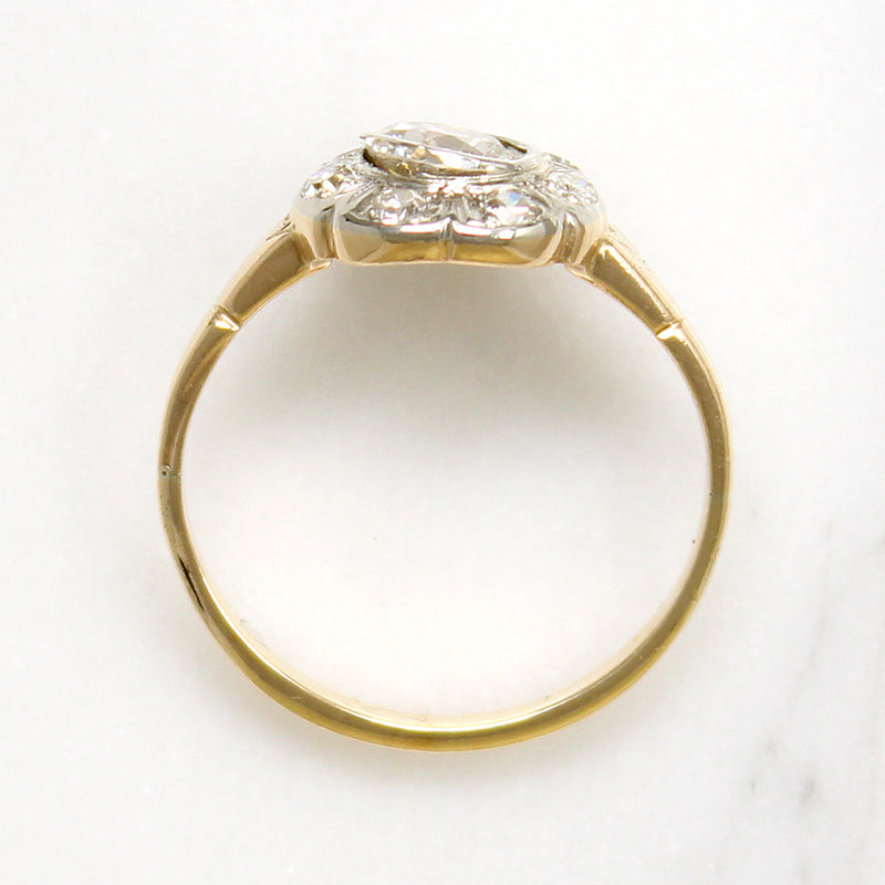 Bright Old Mine Cut Diamond Flower Cluster Ring