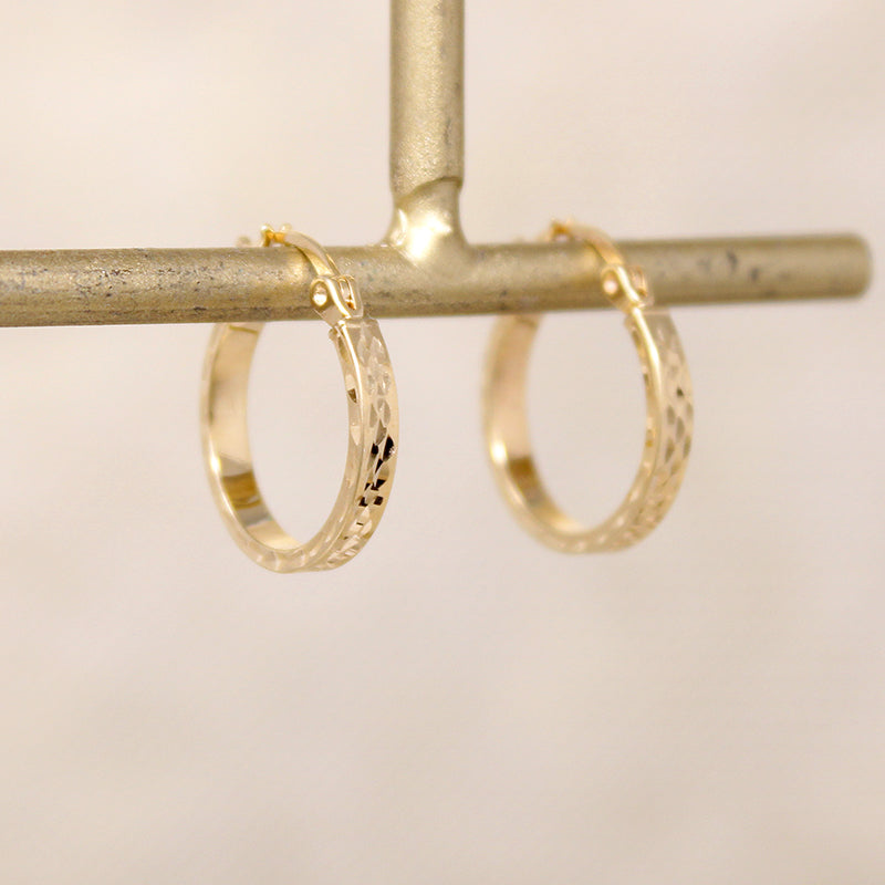 Small 10k Gold Diamond Cut Hoop Earrings
