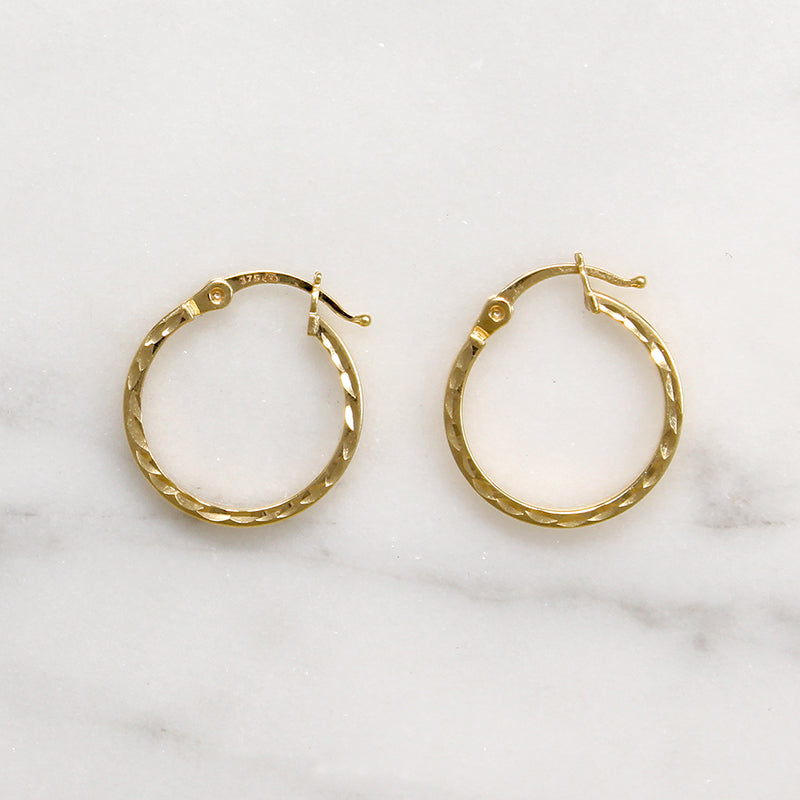 Small 10k Gold Diamond Cut Hoop Earrings