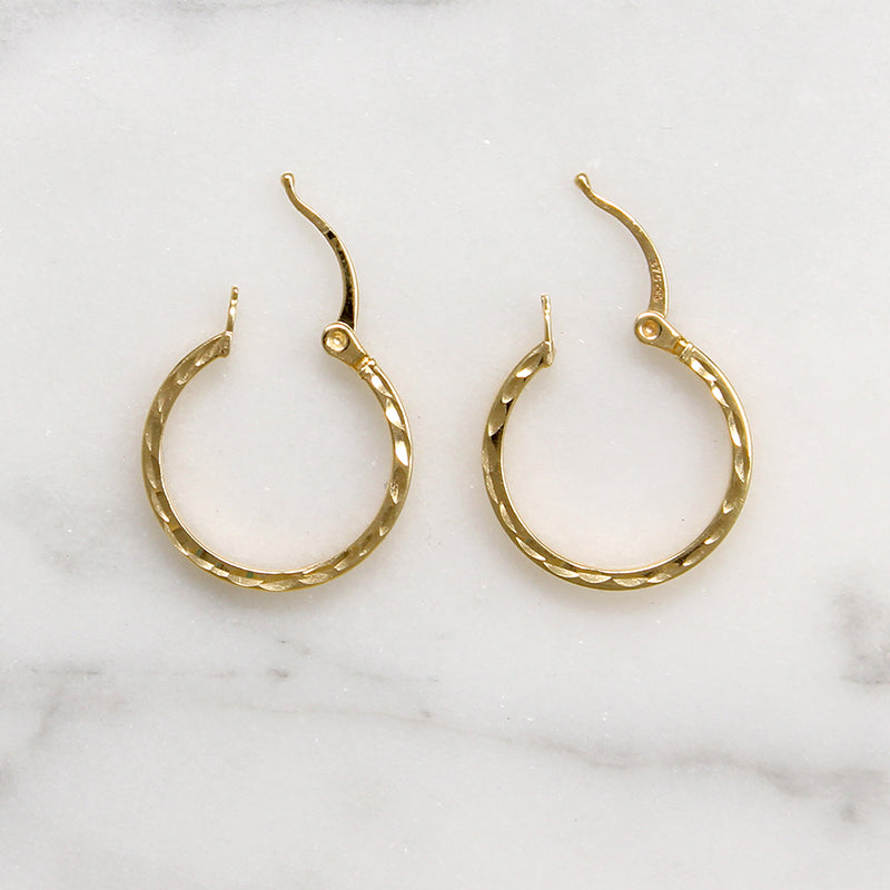 Small 10k Gold Diamond Cut Hoop Earrings