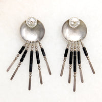 Zuni Bear Shield Earrings with Silver & Onyx Fringe