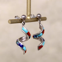 Sterling Silver Spiral Earrings with Colorful Stone Inlay