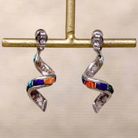 Sterling Silver Spiral Earrings with Colorful Stone Inlay