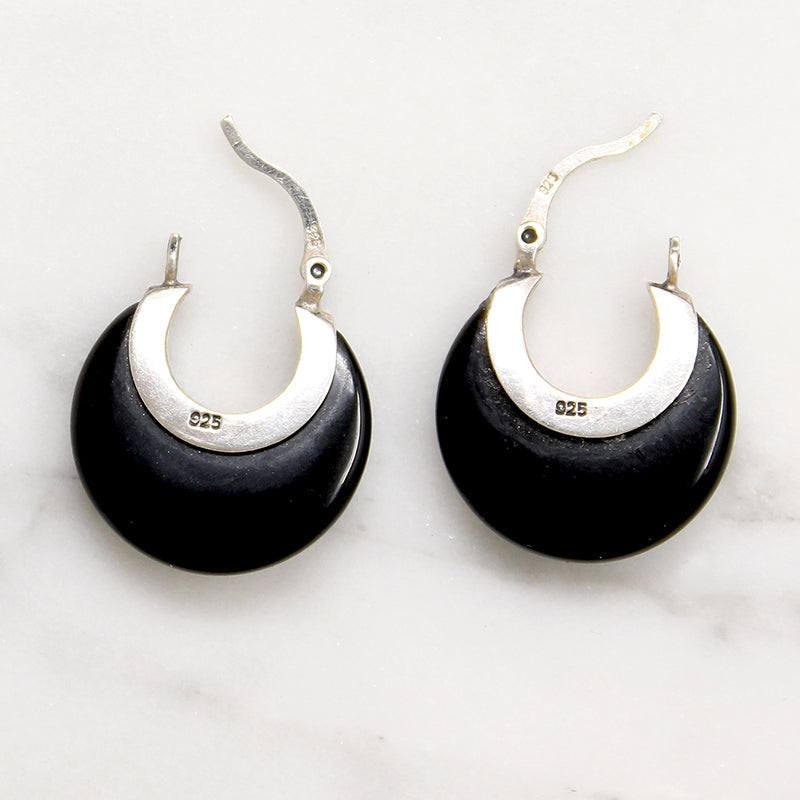 Chic Onyx & Sterling Hoops with Marcasite Accents