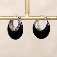 Chic Onyx & Sterling Hoops with Marcasite Accents
