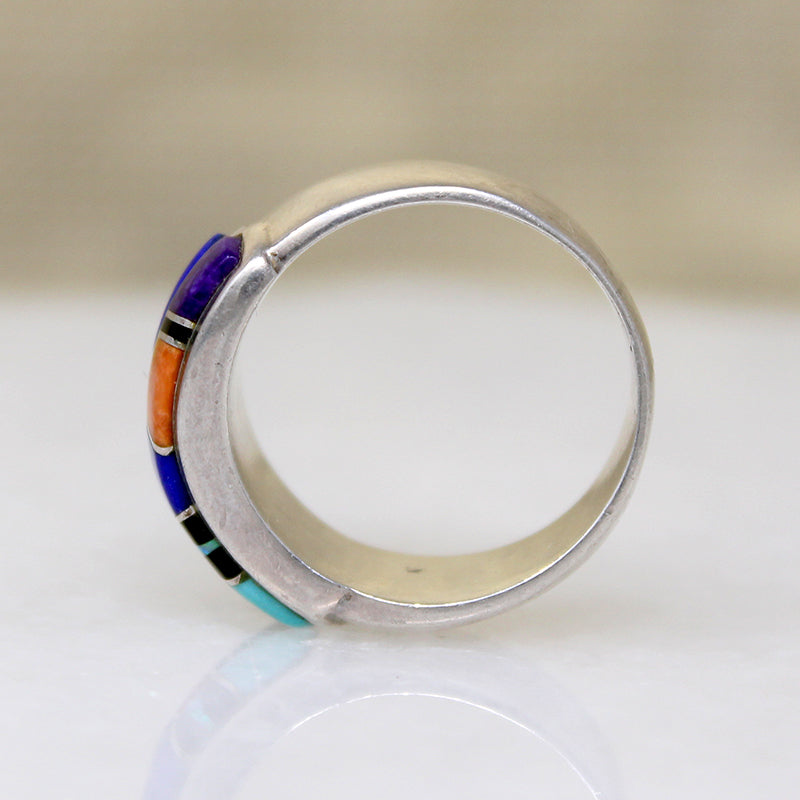 Multi-Stone Inlay Waves Sterling Silver Band