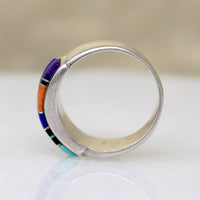 Multi-Stone Inlay Waves Sterling Silver Band