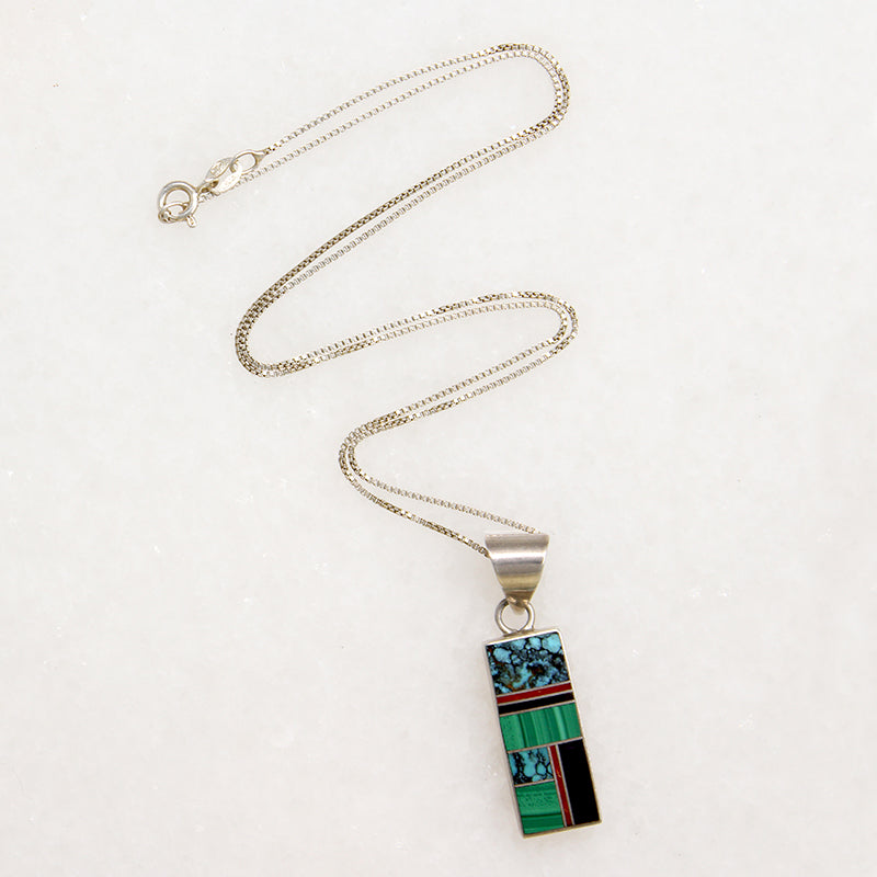 Brilliant Malachite & Turquoise Inlay Necklace Signed Kee