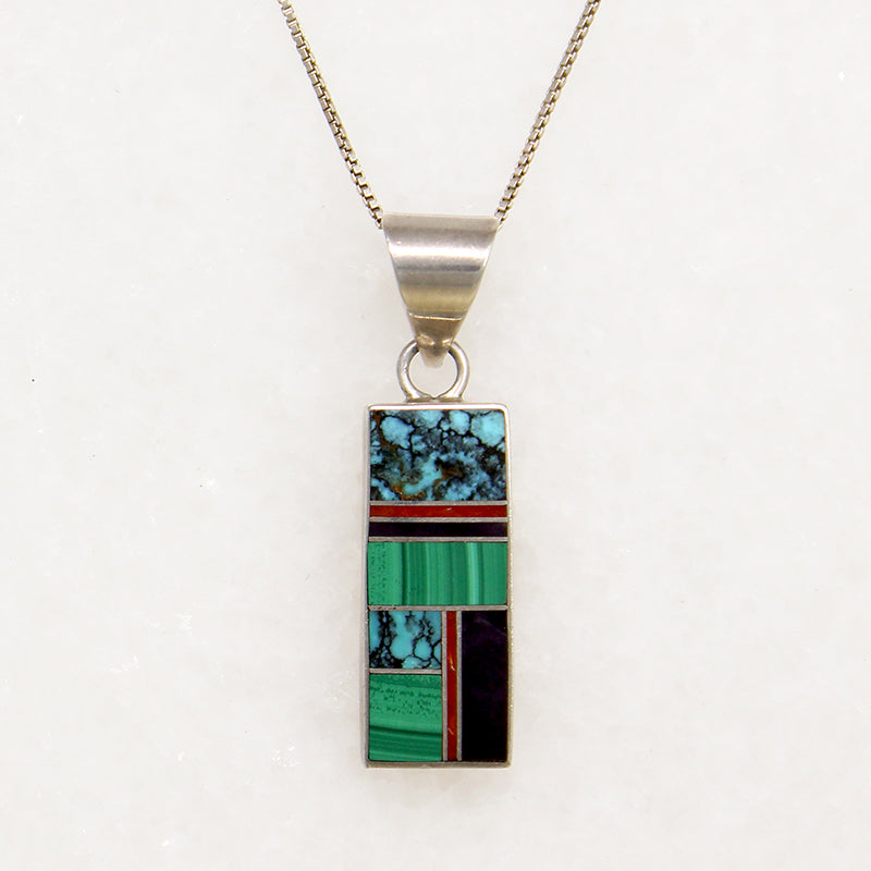 Brilliant Malachite & Turquoise Inlay Necklace Signed Kee