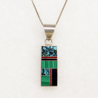 Brilliant Malachite & Turquoise Inlay Necklace Signed Kee