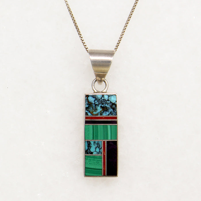 Brilliant Malachite & Turquoise Inlay Necklace Signed Kee
