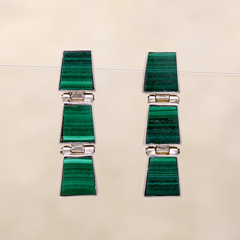 Marvelous Malachite Inlay in Sterling Silver Earrings