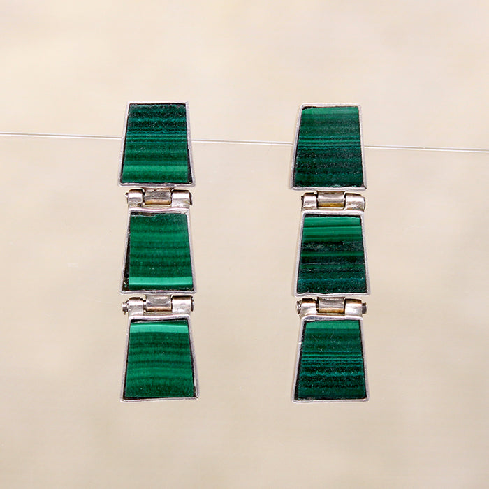 Marvelous Malachite Inlay in Sterling Silver Earrings