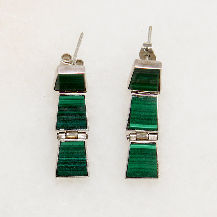 Marvelous Malachite Inlay in Sterling Silver Earrings