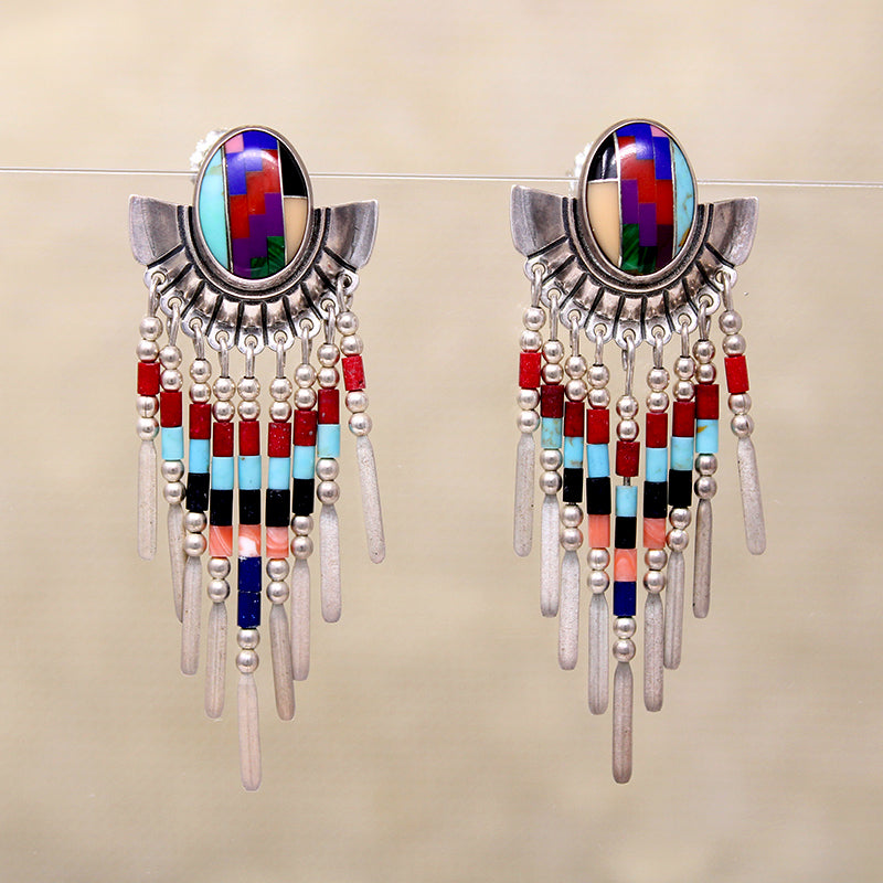 Outrageous Multi-Stone Inlay & Sterling Earrings by Q.T.