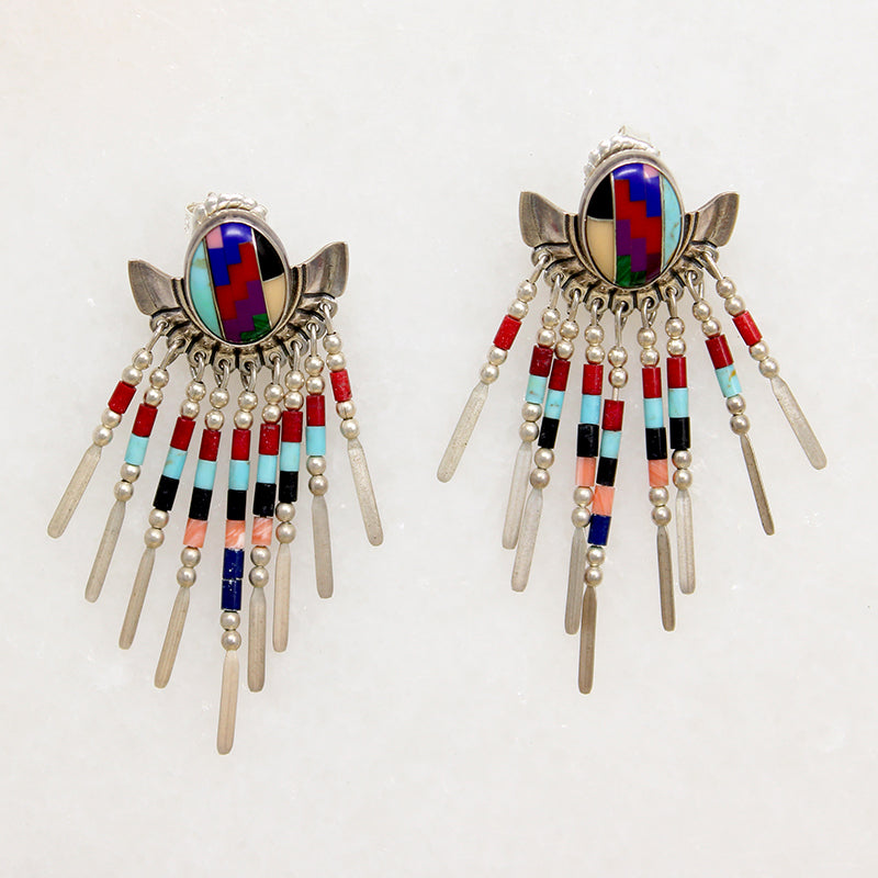 Outrageous Multi-Stone Inlay & Sterling Earrings by Q.T.