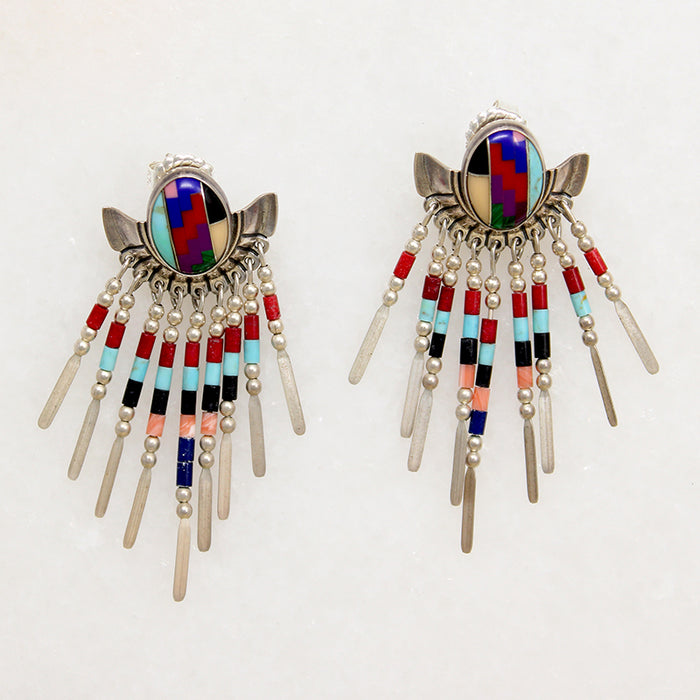 Outrageous Multi-Stone Inlay & Sterling Earrings by Q.T.