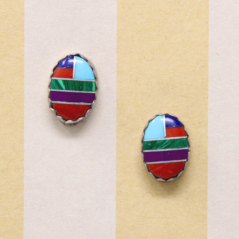 Intense Color-Block Inlay & Sterling Silver Studs