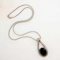 Elegant Onyx & Sterling Silver Pendent on Snake Chain