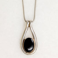 Elegant Onyx & Sterling Silver Pendent on Snake Chain