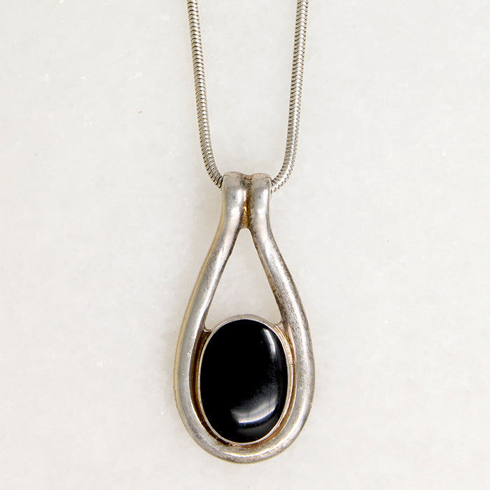 Elegant Onyx & Sterling Silver Pendent on Snake Chain