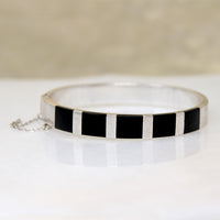 Onyx Inlay in Sterling Silver Hinged Bangle